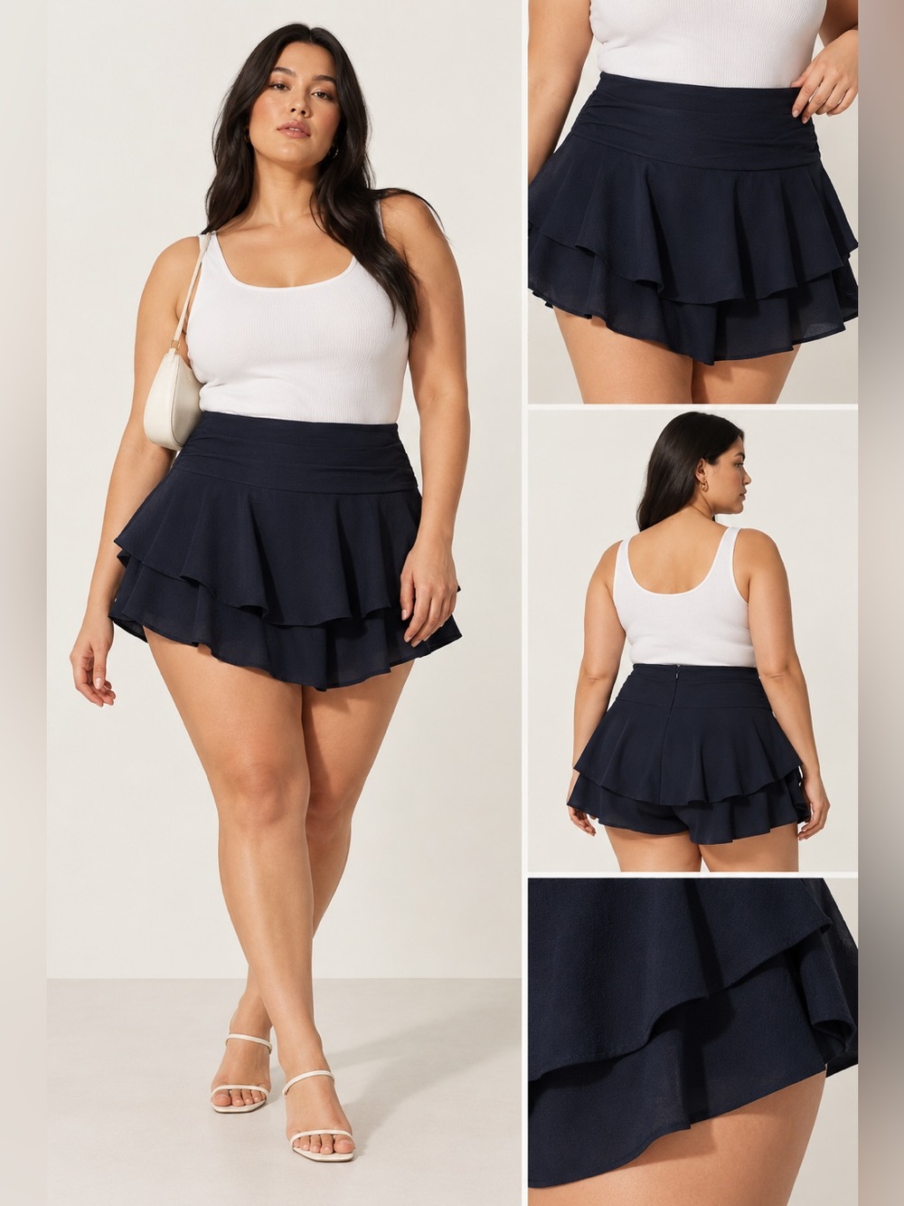 Eloquii Tiered Ruffle Navy Blue Skort Skirt